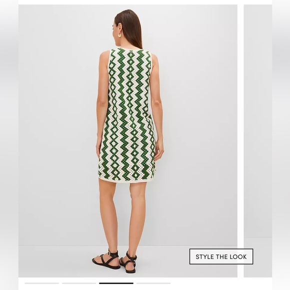 Ann Taylor Geo Crochet Green and White Shift Dress size large - Picture 3 of 4